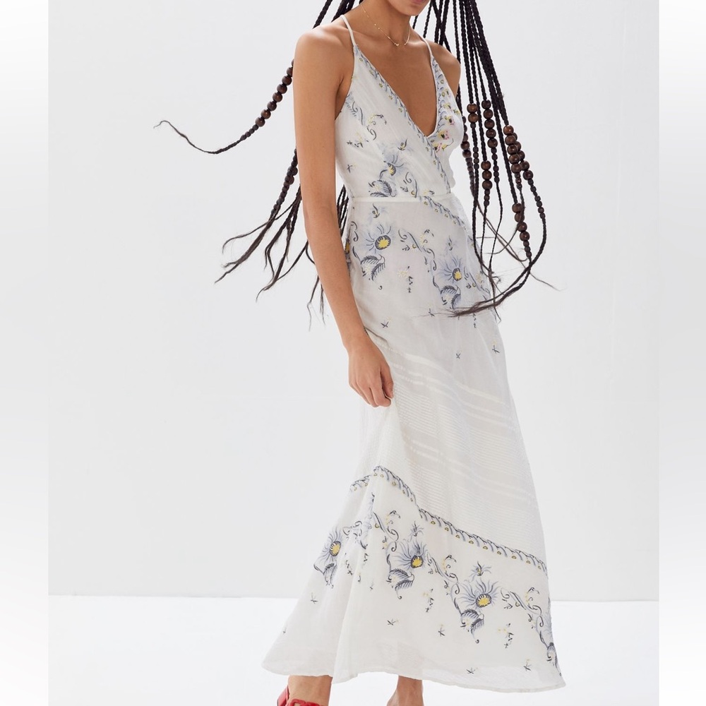 UO Jolene Embroidered Cutout Maxi Dress
